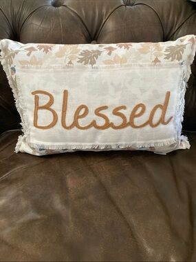 “Blessed” Embroidered Accent Pillow